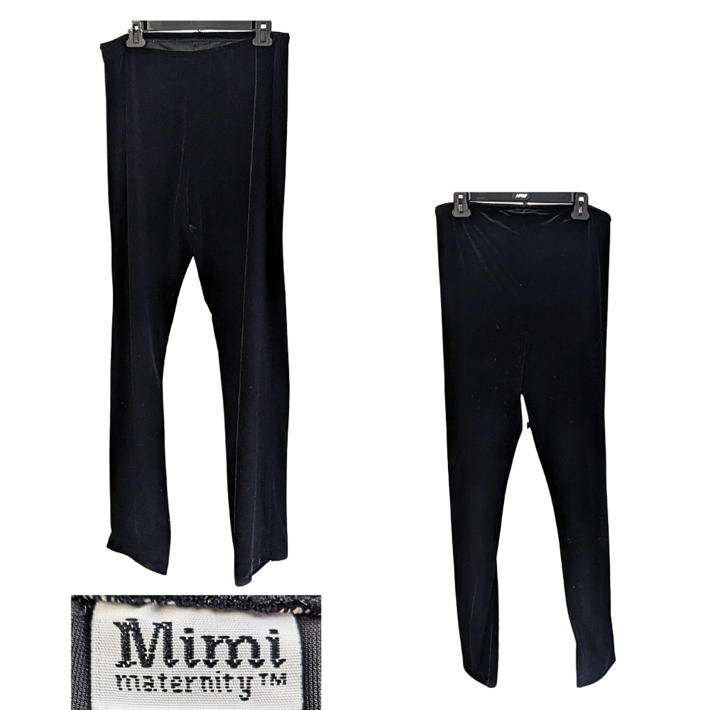 Vintage Y2K MIMI MATERNITY Black Velour Wide Leg Track Pants Size M